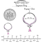 16G 3/8 Pink CZ Gem Elegant Curves Dangle Hinged Segment Ring