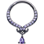 16G 3/8 Purple CZ Gem Black Elegant Curves Dangle Hinged Segment Ring