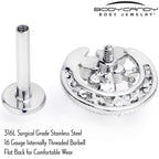 16G 5/16 Blue Gem Lunar Dragonfly Internally Threaded Labret Tragus