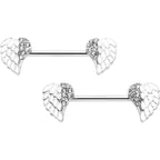 14G 9/16 White Heavenly Heart Angel Wings Barbell Nipple Ring Set