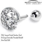 16G 1/4 Clear Gem Lunar Dragonfly Cartilage Tragus Earring