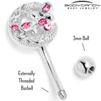 16G 5/16 Pink Gem Lunar Dragonfly Curved Eyebrow Ring