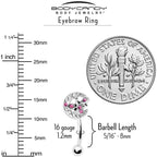16G 5/16 Pink Gem Lunar Dragonfly Curved Eyebrow Ring