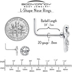 20G 7mm Clear Gem Lunar Dragonfly L Shape Nose Ring