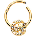 16G 3/8 Clear Gem Gold Tone Lunar Dragonfly Hinged Segment Ring