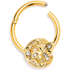 16G 3/8 Clear Gem Gold Tone Lunar Dragonfly Hinged Segment Ring