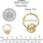 16G 3/8 Clear Gem Gold Tone Lunar Dragonfly Hinged Segment Ring