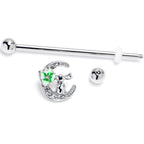 14G Clear Gem Rabbit On Moon Flower Industrial Barbell 38mm
