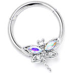 16G 3/8 Aurora CZ Gem Understated Dragonfly Hinged Segment Ring