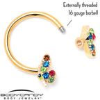 16G 3/8 Red Blue Gem Gold Hue Butterfly Horseshoe Circular Barbell