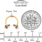 16G 3/8 Red Blue Gem Gold Hue Butterfly Horseshoe Circular Barbell