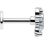 16G Blue Clear CZ Gem Heart Pair Flat Back Earring