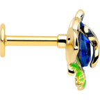 16G Gold Tone Deep Blue Flower Flat Back Earring