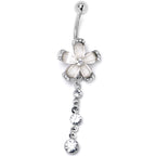 Clear Gem Retro Flower Glamour Dangle Belly Ring