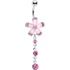 Pink Clear Gem Retro Flower Glamour Dangle Belly Ring