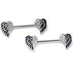 14G 9/16 Clear Gem Heavenly Heart Angel Wing Black Nipple Ring Set
