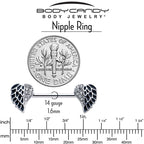 14G 9/16 Clear Gem Heavenly Heart Angel Wing Black Nipple Ring Set