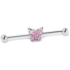 14G Pink Gem Baroque Beauty Butterfly Industrial Barbell 38mm