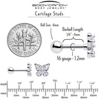 16G 1/4 Clear Gem Baroque Beauty Butterfly Cartilage Tragus Earring