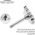 16G 1/4 Clear Gem Heavenly Heart Angel Wing Black Cartilage Earring