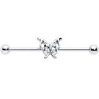 14G Clear Gem Fancy Fab Butterfly Industrial Barbell 38mm