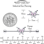 14G Pink Gem Fancy Fab Butterfly Industrial Barbell 38mm