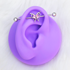 14G Pink Gem Fancy Fab Butterfly Industrial Barbell 38mm