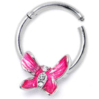 16G 3/8 Clear Gem Chunky Butterfly Pink Hinged Segment Ring