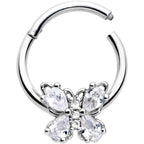 16G 3/8 Clear Gem Baroque Beauty Butterfly Hinged Segment Ring