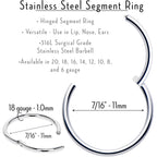 18G 7/16 316L Surgical Steel Precision Hinged Segment Hoop