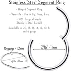 16G 7/16 316L Surgical Steel Precision Hinged Segment Hoop