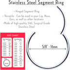 16G 5/8 316L Surgical Steel Precision Hinged Segment Hoop