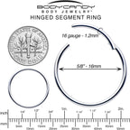 16G 5/8 316L Surgical Steel Precision Hinged Segment Hoop