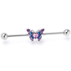 14G Pink Gem Heart Butterfly Purple Industrial Barbell 38mm