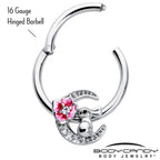 16G 3/8 Clear CZ Gem Rabbit On The Moon Pink Hinged Segment Ring
