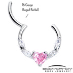 16G 3/8 Pink Clear CZ Gem Simply Heart Hinged Segment Ring