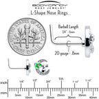 20G 7mm Clear CZ Gem Rabbit On The Moon Green L Shape Nose Ring
