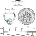 16G 5/16 Clear CZ Gem Rabbit On The Moon Green Cartilage Clicker