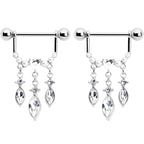 14G 9/16 Clear Gem Heart Triple Drop Dangle Nipple Ring Set