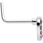20G 7mm Pink Gem Hollow Paved Heart L Shape Nose Ring
