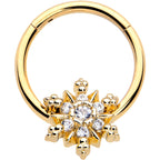 16G 3/8 Clear CZ Gem Gold Tone Glam Snowflake Hinged Segment Ring