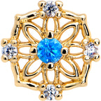 16G 1/4 Blue CZ Gem Gold Tone Flower Ring Cartilage Tragus Earring