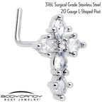 20G 7mm Clear CZ Gem Cross Dangle L Shape Nose Ring