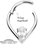 16G CZ Stainless Steel Hinged Segment Ring with Gem Teardrop