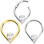 16G CZ Stainless Steel Hinged Segment Ring with Gem Teardrop