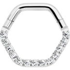 16G 5/16 Clear CZ Gem Hexagon Shape Hinged Segment Ring