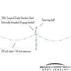 Clear CZ Gem Double Butterfly Faux Pearl Dangle Belly Chain Belly Ring