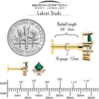 16G 1/4 Green Clear CZ Gem Gold Tone Rhombus Riot Flatback Stud