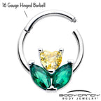 16G 5/16 Yellow Green CZ Gem Love Flower Hinged Segment Ring