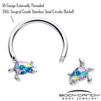 16G 3/8 Glitter Turtle Horseshoe Circular Barbell